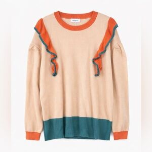 POLYGRAM Beige Sweater with Ruffle Accents